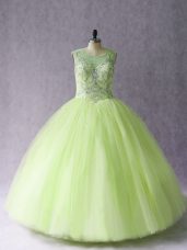 Colorful Yellow Green Tulle Lace Up Vestidos de Quinceanera Sleeveless Floor Length Beading