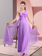 Lavender Sleeveless Floor Length Hand Made Flower Lace Up Quinceanera Court of Honor Dress