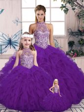 Discount Tulle Sleeveless Floor Length Sweet 16 Dress and Beading and Ruffles