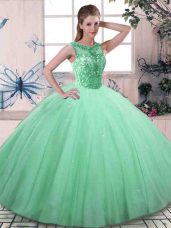 Cheap Scoop Sleeveless Lace Up Sweet 16 Dress Apple Green Tulle