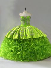 Customized Embroidery Quinceanera Gown Lace Up Sleeveless Court Train