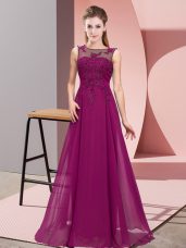 Floor Length Zipper Quinceanera Dama Dress Purple for Wedding Party with Beading and Appliques