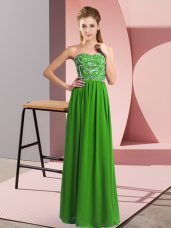 Simple Green Chiffon Lace Up Prom Dress Sleeveless Floor Length Beading
