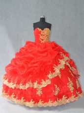 Artistic Ball Gowns Sweet 16 Dress Red Sweetheart Organza Sleeveless Floor Length Lace Up
