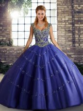 Fashion Purple Sleeveless Beading and Appliques Floor Length Sweet 16 Dresses
