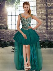 Delicate High Low Dark Green Pageant Dress Toddler Straps Sleeveless Lace Up
