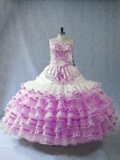 Gorgeous Embroidery and Ruffled Layers Quinceanera Dresses Lilac Lace Up Sleeveless Floor Length