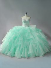 Sleeveless Court Train Lace Up Beading and Ruffles 15 Quinceanera Dress