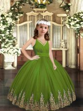 Fashionable Olive Green Sleeveless Tulle Zipper Pageant Dress for Womens for Party and Wedding Party