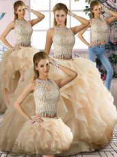 Graceful Champagne Scoop Zipper Beading and Ruffles Quinceanera Dresses Sleeveless