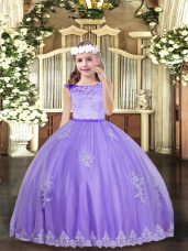 Lavender Scoop Zipper Lace and Appliques Glitz Pageant Dress Sleeveless