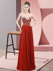 Dazzling Sleeveless Chiffon Floor Length Zipper Dress for Prom in Rust Red with Beading