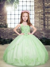 Yellow Green Straps Lace Up Beading Pageant Dress for Girls Sleeveless