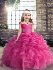 Ball Gowns High School Pageant Dress Hot Pink Straps Organza Sleeveless Floor Length Lace Up