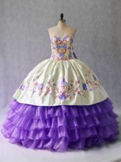 Decent Sweetheart Sleeveless Organza Quinceanera Dress Embroidery and Ruffled Layers Lace Up