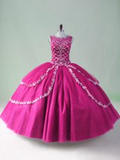 Floor Length Fuchsia Quinceanera Dress Scoop Sleeveless Zipper