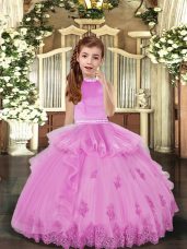 Gorgeous Beading and Appliques Little Girl Pageant Gowns Lilac Backless Sleeveless Floor Length