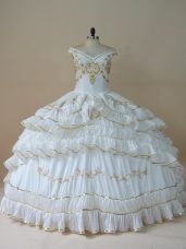 Custom Made White Off The Shoulder Neckline Beading and Embroidery Ball Gown Prom Dress Sleeveless Lace Up
