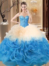 Multi-color Ball Gowns Sweetheart Sleeveless Organza and Fabric With Rolling Flowers Floor Length Lace Up Beading and Ruffles Sweet 16 Quinceanera Dress