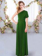 Empire Quinceanera Dama Dress Green One Shoulder Chiffon Sleeveless Floor Length Criss Cross