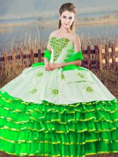 Stylish Beading and Ruffled Layers Quinceanera Dresses Green Lace Up Sleeveless Floor Length