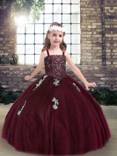 Beauteous Burgundy Straps Neckline Beading and Appliques Kids Formal Wear Sleeveless Lace Up