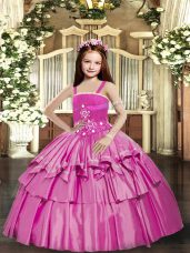 Graceful Ball Gowns Little Girls Pageant Dress Lilac Straps Taffeta Sleeveless Floor Length Lace Up