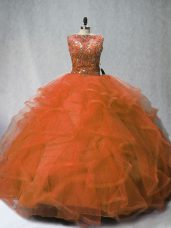 Sleeveless Brush Train Beading and Ruffles Lace Up 15th Birthday Dress