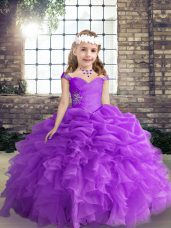 Floor Length Purple Little Girls Pageant Dress Straps Sleeveless Lace Up