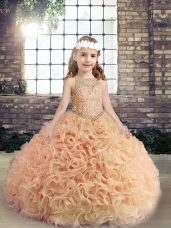 Peach Scoop Lace Up Beading Pageant Gowns For Girls Sleeveless