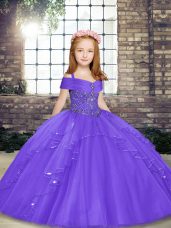 Lavender Straps Neckline Beading Pageant Gowns For Girls Sleeveless Lace Up