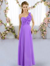 Edgy One Shoulder Sleeveless Lace Up Hand Made Flower Damas Dress in Lavender