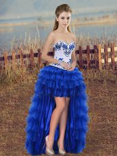 Cute A-line Royal Blue Sweetheart Organza Sleeveless High Low Lace Up