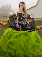Super Yellow Green Sleeveless Tulle Lace Up 15th Birthday Dress for Military Ball and Sweet 16 and Quinceanera