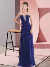 Sleeveless Chiffon Floor Length Zipper Prom Dresses in Royal Blue with Beading