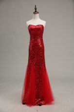 Beauteous Red Homecoming Dress Prom and Party and Military Ball with Sequins Sweetheart Sleeveless Zipper