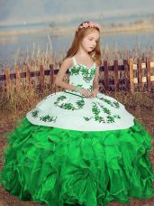 Green Ball Gowns Embroidery Pageant Dress Lace Up Organza Sleeveless Floor Length