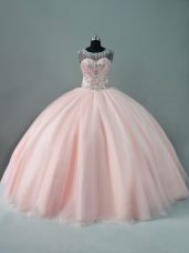 Ball Gowns Ball Gown Prom Dress Peach Scoop Tulle Sleeveless Floor Length Zipper