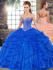 Smart Tulle Sleeveless Floor Length Quince Ball Gowns and Beading and Ruffles