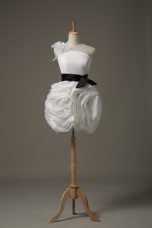 Lovely White Sleeveless Belt and Hand Made Flower Mini Length Wedding Gowns