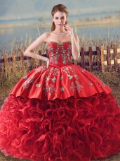 Glamorous Sleeveless Brush Train Lace Up Embroidery and Ruffles 15 Quinceanera Dress