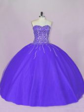 Exceptional Floor Length Blue and Purple Quinceanera Gown Sweetheart Sleeveless Lace Up