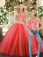 Tulle Sleeveless Floor Length Sweet 16 Quinceanera Dress and Embroidery