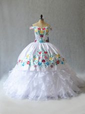 Embroidery Quinceanera Dress White Lace Up Sleeveless Floor Length