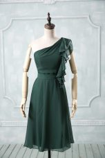 Ruching Prom Dresses Peacock Green Zipper Sleeveless Knee Length