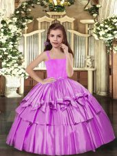 Simple Lilac Lace Up Little Girl Pageant Gowns Sleeveless Floor Length Ruffled Layers