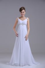 Affordable White Bridal Gown Straps Sleeveless Brush Train Lace Up