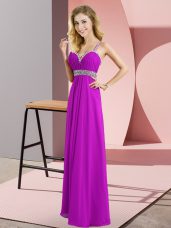 Purple Prom and Party with Beading Straps Sleeveless Criss Cross