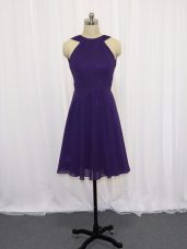 Dramatic Purple Sleeveless Ruching Knee Length Prom Dress