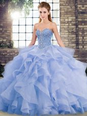 Deluxe Lavender Quinceanera Dresses Sweetheart Sleeveless Brush Train Lace Up